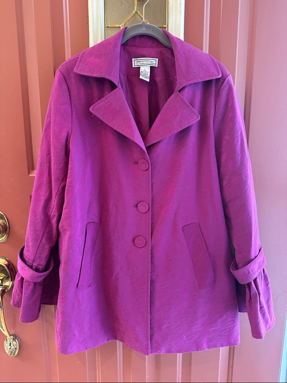 Simonton Says Women's Vibrant Magenta Button-Front Pea Coat